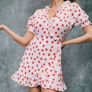 NWT RIXO for Target ‘Polka Dot Puff Sleeve Ruffle Trim Wrap Dress’ in Red Dot XS